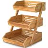 CALM COZY Cesto di Frutta in Legno a 3 Livelli, Supporto per Verdura e Snack con 3 Ripiani per Cucina/Bagno al Tea/Party Stand