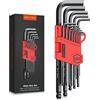 GETLITOOL Set 13PZ Chiavi Esagonali con Testa Sfera 1.27-10mm 13 Pezzi Chiave a Brugola Metrico con Braccio a T Lungo 76-180mm in Acciaio per Riparazione Bici Elettrodomestici - Nero