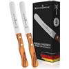 Schwertkrone Solingen Set di 2 Coltelli da Colazione in Legno d'Ulivo - Tradizione e Qualità - Coltello da pane e panini con lama ondulata - INOX