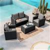 DEGHI Set relax 2 poltrone con divano a 2 posti polyrattan antracite con cuscini - Tasmania