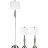 HOMCOM Set con Lampada da Terra e Lampada da Tavolo in Acciaio e Tessuto, Bianco e Argento|Aosom