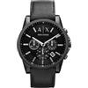 Armani Exchange Orologio Cronografo Al Quarzo da Uomo, Cassa in Acciaio Inossidabile Nero 45 mm con Cinturino in Pelle, AX2098