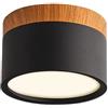 Schindora Plafoniera LED, faretto da superficie per decorazioni in legno, mini-luce da soffitto, rotonda, nera, bianco caldo 3000 K, 12 W.