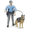 bruder 62150 - poliziotto bworld con equipaggiamento e cane, figura giocattolo, animale, stazione di polizia
