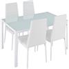 TecTake Tavolo de pranzo con 4 sedie | Elevato comfort di seduta | Robusto piano del tavolo in vetro di sicurezza - disponibile in diversi colori (Bianco | No. 402838)