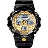 findtime Orologi digitali Uomo Militare Cronometro 50M Impermeabile Multifunzionale Orologio Conto alla Rovescia Modalità Allarme Dual Time, Oro/Nero, Cinghia
