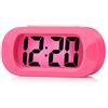 Plumeet Orologio-Sveglia da Viaggio LCD, Sveglia Digitale, con Cover Protettiva in Silicone, Buona Retroilluminazione e Funzione Snooze, Alimentato a batteria (Rosa)