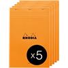 RHODIA 18000Cpack - Bloc-Notes a punto metallico N°18 Orange - A4 - 80 fogli staccabili - Carta Clairefontaine Uni Bianca 80g/m² -copertina in carta trattata- Confezione da 5 blocchi