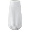Bloomingville Round Stoneware Fluted Vase with Embossed Lines, Matte White Vaso Rotondo scanalato in gres con Linee in Rilievo, Bianco Opaco, Grès porcellanato