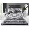 Sleepdown Set con copripiumino, motivo cachemire mandala geometrico, motivo astratto reversibile, facile da pulire, morbido e comodo, con federa, nero e grigio, per letto singolo (135 x 220 cm)