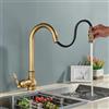 NIUKOMY Miscelatore Cucina Retro, Rubinetto Ottone Antico con Doccetta Girevole a 360° Estraibile Monocomando e Fredda e Calda Regolabile Rubinetto per Cucina Lavello,Spazzolato