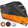 Favoto Telo Coprimoto 210D Teli per Moto Scooter Impermeabile Resistente ad Acqua/Polvere/Pioggia/Vento/Foglie, Copertura Motociclo (Nero Arancione, 265x105x125cm)