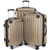 HAUPTSTADTKOFFER - Alex - Set di 3 valigie, 4 Doppie ruote, Nero brillante, (S, M & L), 235 litri, Colore Champagne