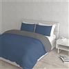 Italian Bed Linen Set Copripiumino 100% Cotone Natural Color, Made in Italy - Parure Copri Piumino - Sacco Piumone 250x200 cm con Doppia Patella e Federe Cuscino, Matrimoniale, Avio/Grigio Scuro