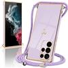 Micoden Cover per Samsung Galaxy S22 Ultra 5G in silicone con collana con motivo cuore d'amore carino, custodia con cordino, cordino in corda per Samsung Galaxy S22 Ultra 5G (viola)