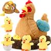 Skylety Peluche a forma di gallina sdraiata con pancia con cerniera, gallina e pulcini, per decorazioni natalizie, accessori per feste (stile vivace)