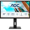 AOC Q32P2CA - Monitor da 32 Pollici QHD USB-C, Regolabile in altezza, Speaker (3840 x 2160, 60 Hz, 4 ms, HDMI, DisplayPort, USB-C, USB Hub) Nero