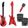 PFLYPF Punk Rock Party Kit 4 pezzi: chitarra e basso gonfiabili, guanti in pelle PU, accessori per abbigliamento disco pesante metallo 70s-90s
