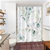 Uiiooazy Tenda Doccia Antimuffa, Tenda da Doccia 150x180cm Foglie Blu Verde Eucalipto Fiori Bianco Tende da Bagno Tessuto Lavabile Impermeabile Poliestere Tende per Vasca da Bagno con 10 Anelli