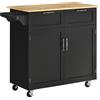 HOMCOM Carrello da Cucina Multiuso in Legno con 2 Cassetti, Armadietto e 4 Ruote, 104x46x91cm, Nero|Aosom