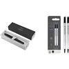 PARKER IM penna roller | Nero opaco con finiture nere | Punta fine con ricarica di inchiostro nero | Confezione regalo & ricarica per penna roller, punta media, nero, confezione da 2