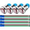 Gebildet 4pz 12mm in Acciaio Inox Autobloccante Interruttore a Pulsante a Scatto 3V-5V-6V-7.5V-9V-12V/3A LED Normalmente Aperto SPST Interruttore a Levetta Impermeabile con Presa Filo Spina (Rosso)