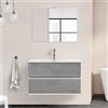 Inbagno Mobile Bagno sospeso con lavabo in Ceramica e Specchio, cassetti e Ante a Chiusura rallentata, 3 colorazioni Disponibili (90 cm 2 cassetti, Grigio Cemento)