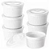 DOWAN Pirottini per Soufflé Set con Coperchi, 6 X 235 ml Stampi a Prova di Forno per Crème Brulée, Muffin, Dolci e Pasticceria, Mini Ciotola Porcellana per Forno, Salsa, Snack, Fruttoda, Ø 10cm-Bianco