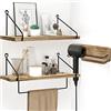 SUMGAR Mensola sospesa in legno, in ferro battuto, pratica mensola decorativa in legno, per soggiorno, camera da letto, bagno, cameretta dei bambini, set da 3