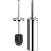 Bingobang - Scopino per WC e supporto, manico in acciaio inossidabile, spazzole per WC in silicone con pulizia profonda e supporto ad asciugatura rapida per bagno (Argento)