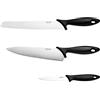 Fiskars Starter Set di 3 Coltelli, Coltello da Chef, Coltello per il Pane