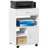 SoBuy Cassettiera Ufficio Cassettiera Scrivania con Ruote Porta Stampante Schedario da Ufficio con Cassetto, Anta e Ripiani Tavolino Salvaspazio Bianco 50x40x75cm FBT106-W