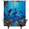 Ulticool - Tenda da Doccia - Delfino Mare Pesca Acquario Corallo- 180 x 200 cm - Tenda da Bagno - Lavabile - Antimuffa - con 12 Anelli Bianco - Blu