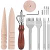 Techfection Strumenti Artigianali in Pelle Kit con 4 Scalpelli Cuoio Scanalatura Cuoio Bastone Lucidatura Cuoio Levigante Cucito a Mano Utensili Artigianali per Cucire da Artigianato DIY Lavorazione Cuoio Pelle