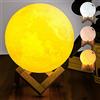 BAKAJI Lampada da Tavolo Forma di Luna Luce LED Fino A 3 Colori Selezionabili e Regolazione Luminosità Dimmerabile Accensione Touch Moon Lamp Batteria Litio Ricarica USB con Supporto in Legno (15 cm)