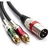 SiYear XLR maschio a 2 x Phono RCA adattatore sdoppiatore cavo patch, 1 XLR maschio 3 pin a doppio RCA maschio Stereo audio cavo connettore (3 m/10FT)