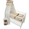 Bello24 - Set completo di 12 pezzi per culla e lettino HAPPY regolabile in altezza per neonati e bambini in legno massiccio con fantastici motivi e colori (Beige - Orsetti coccoloni)