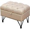 DRW Poggiapiedi Panca con Baule Ecopelle Beige, 50x45x40 cm