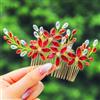 IYOU Sposa Nozze Pettine per Capelli Strass Rosso Pezzo di capelli Fiore Ballo Studentesco Festa Copricapo Accessori per Donne