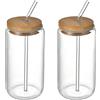 SMLJFO Bicchieri con coperchio in bambù e cannuccia di vetro, 580ml, 2 pezzi, bicchieri da caffè ghiacciati, per casa, feste, cocktail, whisky, vino