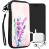 kwmobile Custodia in neoprene con zip per smartphone XL - 6,7/6,8 - Astuccio portacellulare a sacchetto con cerniera - Borsa verticale - Fiori di Lavanda viola/turchese/viola