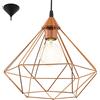 Eglo Lampada a sospensione Tarbes, Lampada sospesa vintage a 1 luce in stile retrò, acciaio, plastica, rame, nero, E27, Ø 32,5 cm