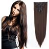 Cybelleza Extension Clip Capelli Lisci 60cm 8 Fasce Estensioni per Capelli Sintetici Lunghi Finti Allugamento Effetto Naturale Dritti Full Head Set Posticci per Donna (Marrone Castano)