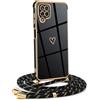 Mkej Custodia con Collana per Samsung galaxy A12/ M12, Cover Donna Cuore amore con Cordino, Case con Laccio Tracolla Elettrolitico TPU Cover con Collana per Samsung galaxy A12/ M12 - oro nero