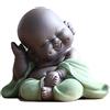Qikuver Buddha Maitreya che ride, Statua di Buddha in ceramica Ornamento Scultura da tè Piccolo monaco Decor Set da tè per Home Office Decorazioni per auto Regalo Artigianato e arte (Verde)