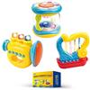 WEofferwhatYOUwant Set Strumenti Musicali Bambini - Tromba, Tamburo, Arpa - Giochi Educativi con Musiche Ninna Nanna, Luci LED, Spegnimento Automatico, Portatile, Regalo Neonati 6+ Mesi