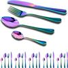 GOODFEER Set di posate arcobaleno per 6 persone, 24 pezzi, con coltello, forchetta e cucchiaio da dessert, posate in acciaio inox lucidato a specchio, lavabile in lavastoviglie