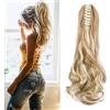 Cybelleza 45cm Coda di Cavallo Extension Capelli Sintetici Ondulati Extension Coda Finta Capelli Ricci Posticci per Capelli Lunghi Mossi Ponytail Claw Parruchino per Donna, Sandy Blonde & Biondo