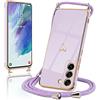 Micoden Cover compatibile con Samsung Galaxy S21 FE 5G in silicone con collana con motivo cuore d'amore carino, custodia con cordino, cordino in corda per Samsung Galaxy S21 FE 5G(viola)