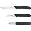 Fiskars Set di Sbucciatori, Spelucchino (Lama 11 cm) | Coltello per Verdure (Lama 7 cm), Pelapatate (Lama7 cm), Essential, Acciaio Inox / Plastica PP, Nero, 1065600